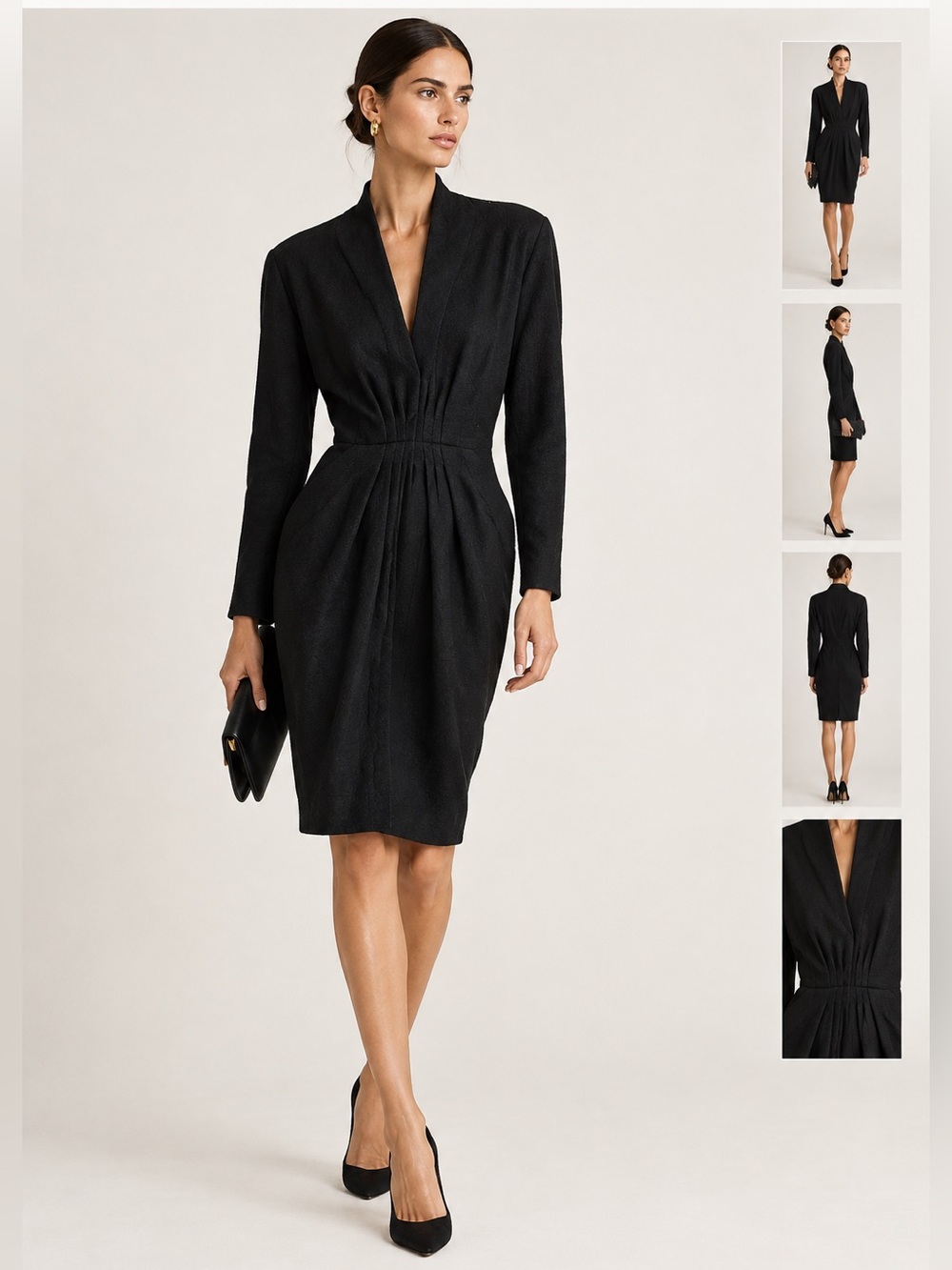 Donna Karan new york Wool Dress Vintage 8 tuxedo black label 90s y2k LBD runway